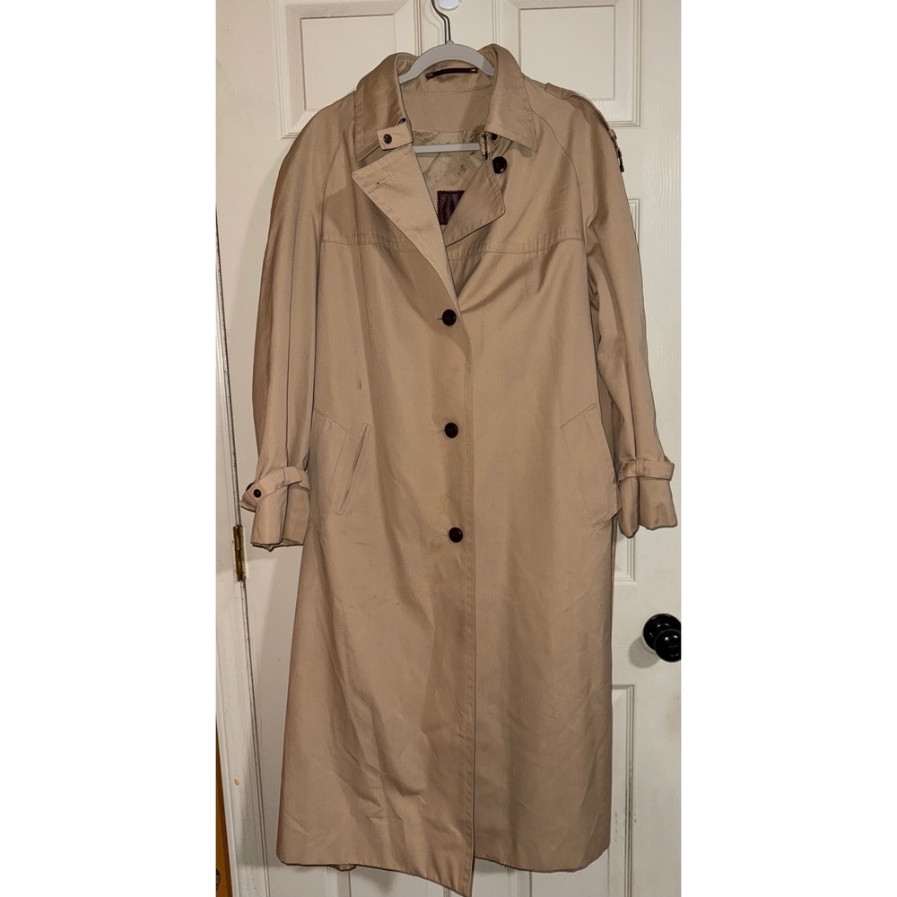 Etienne Aigner Vintage Trench Coat Tan Beige Belted Long Jacket Womens